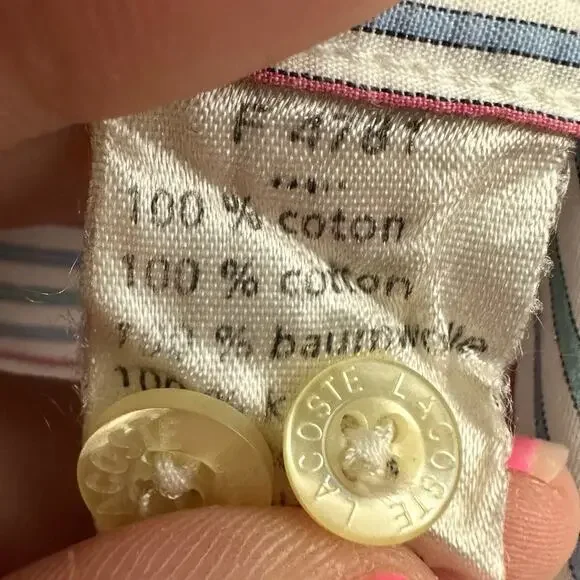 Lacoste Men's Striped Button Down Long Sleeve Shirt Alligator Logo Size 38 - Picture 7 of 7